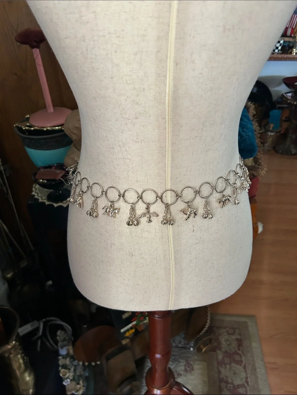 Vintage Silver Charm Link Waist Chain Belt